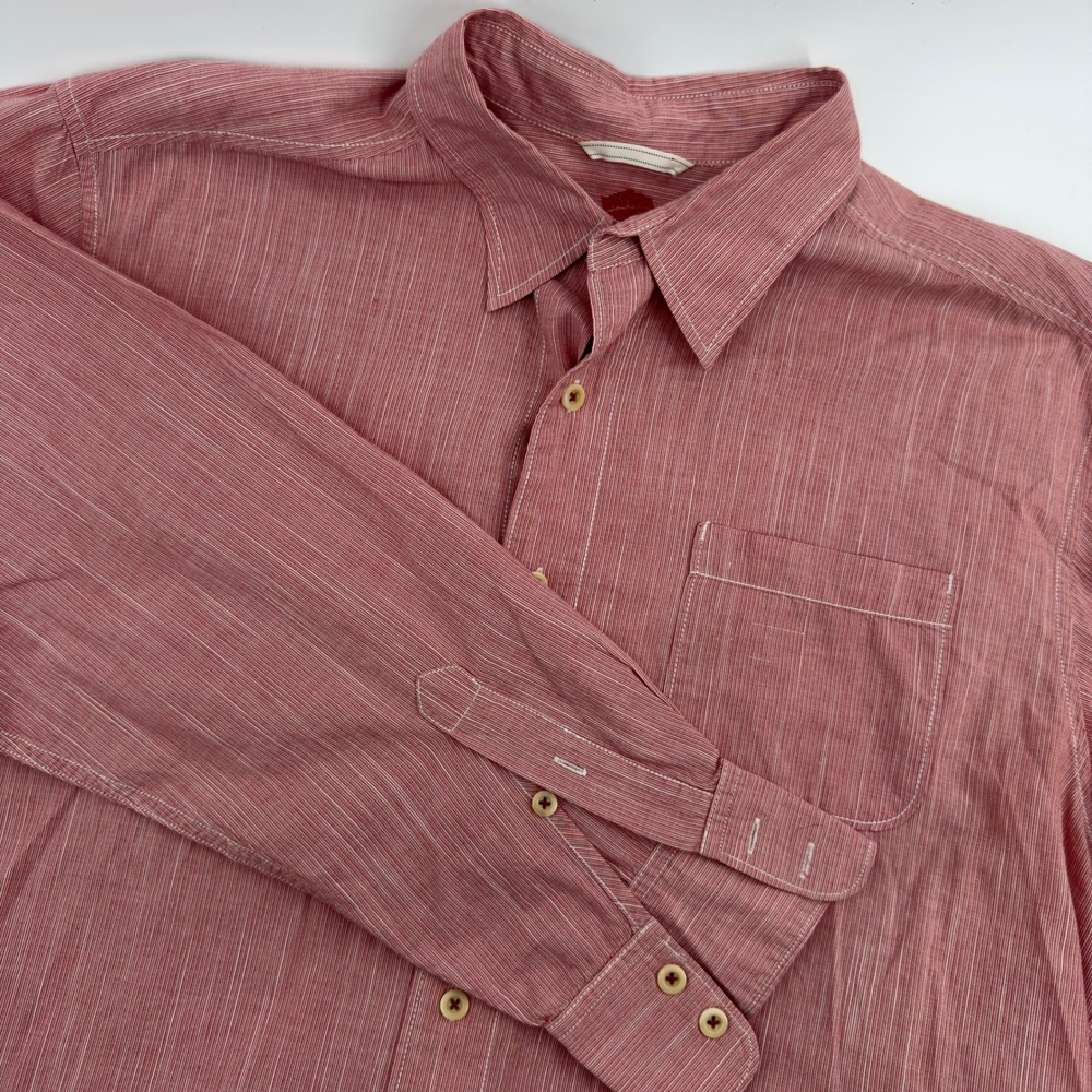 Tommy Bahama Relax Mens Large Red Slub Cotton Button Down Long Sleeve Shirt